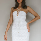 St Kilda Embroidered Lace Strappy Dress White