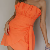 Sunkissed Faux Wrap Mini Dress Orange