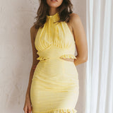 Giovana Halterneck Frill Mini Dress Lemon