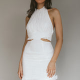 Giovana Halterneck Frill Mini Dress White