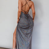 State Of Mind Lace-Up Back Sequin Dress Black