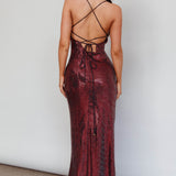 State Of Mind Lace-Up Back Sequin Dress Red
