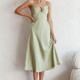 Emmalie Satin Midi Dress Sage
