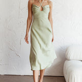 Emmalie Satin Midi Dress Sage