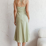Emmalie Satin Midi Dress Sage