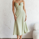 Emmalie Satin Midi Dress Sage