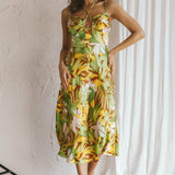 Emmalie Satin Midi Dress Floral Green