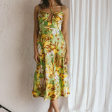 Emmalie Satin Midi Dress Floral Green