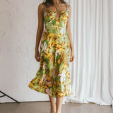 Emmalie Satin Midi Dress Floral Green