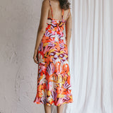 Emmalie Satin Midi Dress Floral Orange
