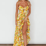 Kinlee Lace-Up Bodice Maxi Dress Floral Orange