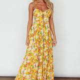 Kinlee Lace-Up Bodice Maxi Dress Floral Orange