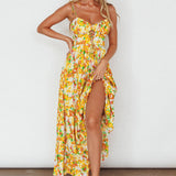 Kinlee Lace-Up Bodice Maxi Dress Floral Orange