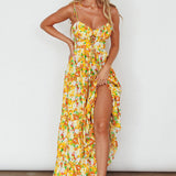 Kinlee Lace-Up Bodice Maxi Dress Floral Orange