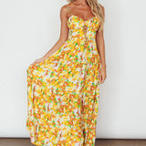 Kinlee Lace-Up Bodice Maxi Dress Floral Orange