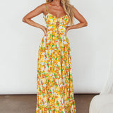 Kinlee Lace-Up Bodice Maxi Dress Floral Orange
