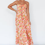 Kinlee Lace-Up Bodice Maxi Dress Floral Pink