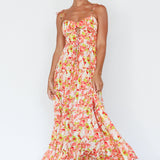Kinlee Lace-Up Bodice Maxi Dress Floral Pink