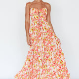 Kinlee Lace-Up Bodice Maxi Dress Floral Pink