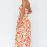 Kinlee Lace-Up Bodice Maxi Dress Floral Pink