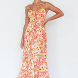 Kinlee Lace-Up Bodice Maxi Dress Floral Pink
