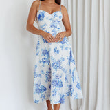Mi Vida Sweetheart Neckline Midi Dress Floral Blue