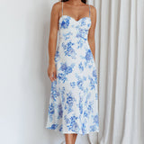 Mi Vida Sweetheart Neckline Midi Dress Floral Blue