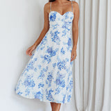 Mi Vida Sweetheart Neckline Midi Dress Floral Blue