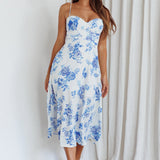 Mi Vida Sweetheart Neckline Midi Dress Floral Blue