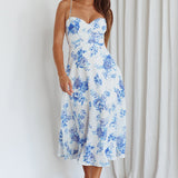 Mi Vida Sweetheart Neckline Midi Dress Floral Blue