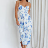 Mi Vida Sweetheart Neckline Midi Dress Floral Blue