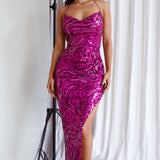 Ibiza Halterneck Sequin Detail Dress Fuchsia