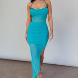 Mulholland Drive Halterneck Mesh Midi Dress Green