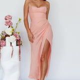 Dulces Suenos Rhinestone Trim Midi Dress Apricot