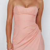 Dulces Suenos Rhinestone Trim Midi Dress Apricot