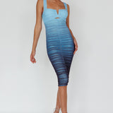 Nadia Ruched Midi Dress Gradient Blue