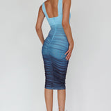 Nadia Ruched Midi Dress Gradient Blue