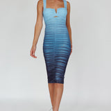 Nadia Ruched Midi Dress Gradient Blue
