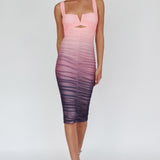 Nadia Ruched Midi Dress Gradient Pink