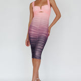 Nadia Ruched Midi Dress Gradient Pink