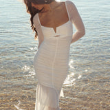 Nadia Long Sleeve Fishtail Midi Dress White