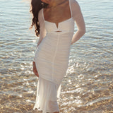 Nadia Long Sleeve Fishtail Midi Dress White