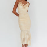 Nadia Ruffle Neckline Ruched Midi Dress Butter