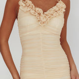 Nadia Ruffle Neckline Ruched Midi Dress Butter
