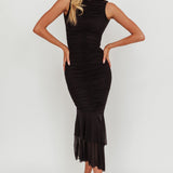 Nadia Sleeveless Ruched Midi Dress Black