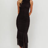 Nadia Sleeveless Ruched Midi Dress Black