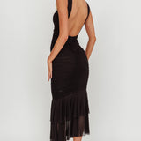 Nadia Sleeveless Ruched Midi Dress Black