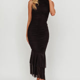Nadia Sleeveless Ruched Midi Dress Black
