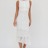 Nadia Sleeveless Ruched Midi Dress White