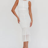 Nadia Sleeveless Ruched Midi Dress White